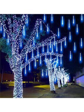 Meteor Shower Rain Lights, 8 Tube 144 LED Waterproof Lights, (Blue)